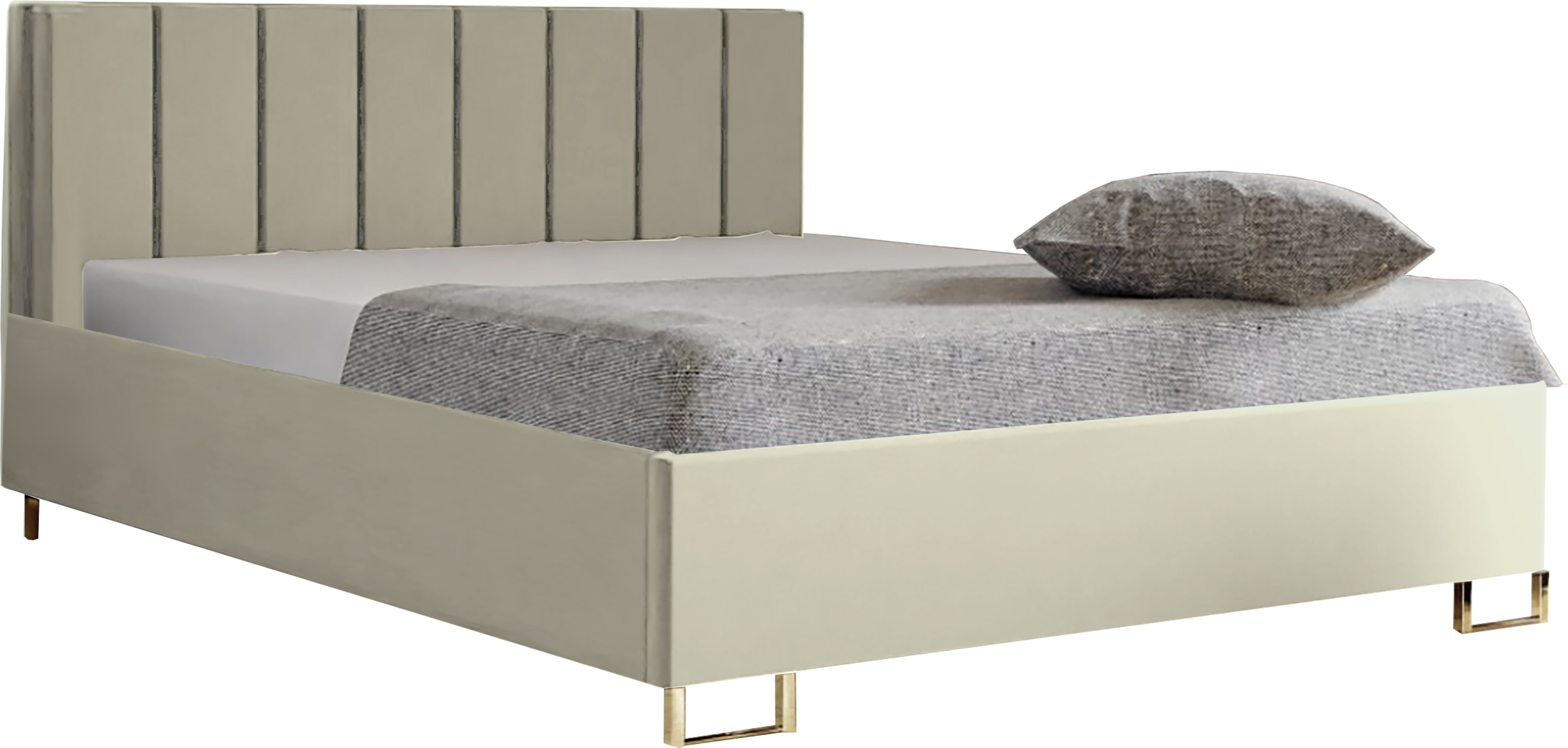 Schlafzimmer-Polsterbett MALIBU, Gepolstertem Kopfteil, Hochwertiger VELUTTO Polsterstoff, Bettkasten mit Gasdruckfeder, Komfortable Betthöhe 39 cm, 120x200 cm Dunkelbeige