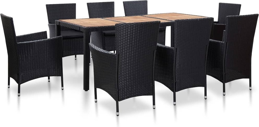 Nábytok 9-dielny záhradný jedálenský set s vankúšmi polyratan čierny - Balkónový nábytok 46023