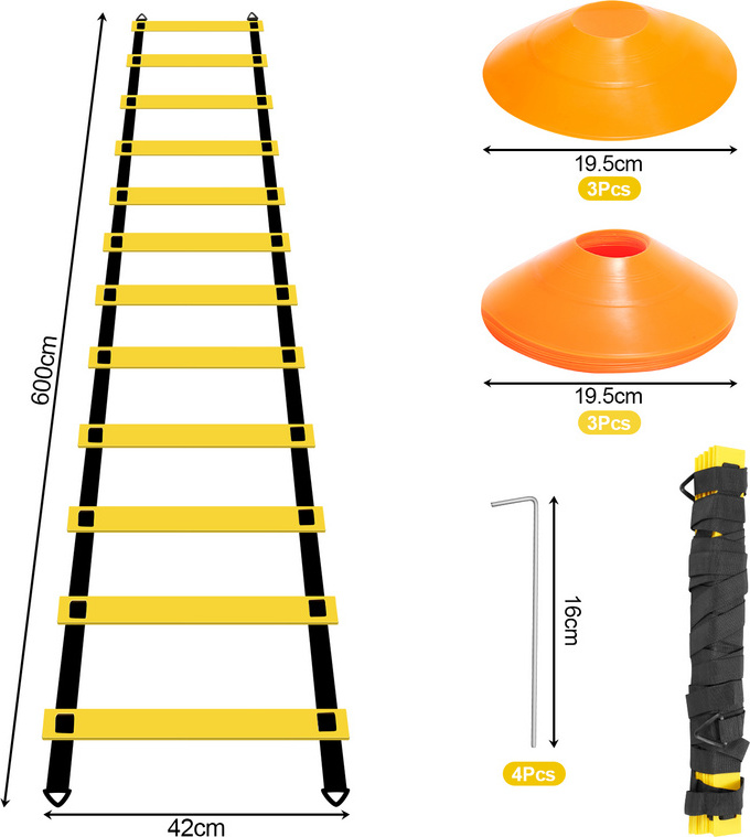 Jopassy Koordinationsleiter Agility-Leiter Speed-Agility-Trainingsset Beweglichkeitstrainingsset Fitnessleiter Fußball Trainingszubehör Koordinationsleiter Trainingsleiter 42cm RL-SG8935-1-BDu