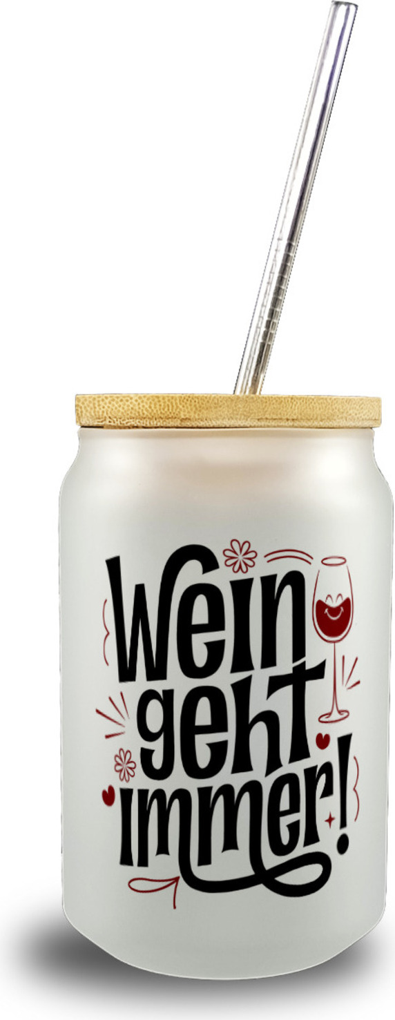 speecheese Weinglas mit Lächeln Trinkglas mit Bambusdeckel - Wein geht immer