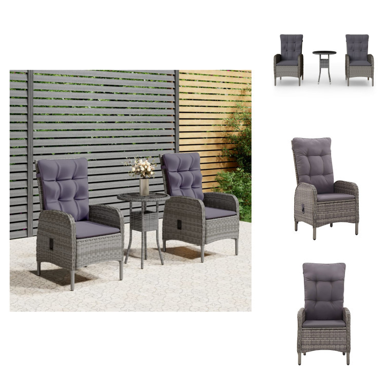 vidaXL 3-dielny záhradný bistro set poly ratan sivý - Záhradný nábytok sety