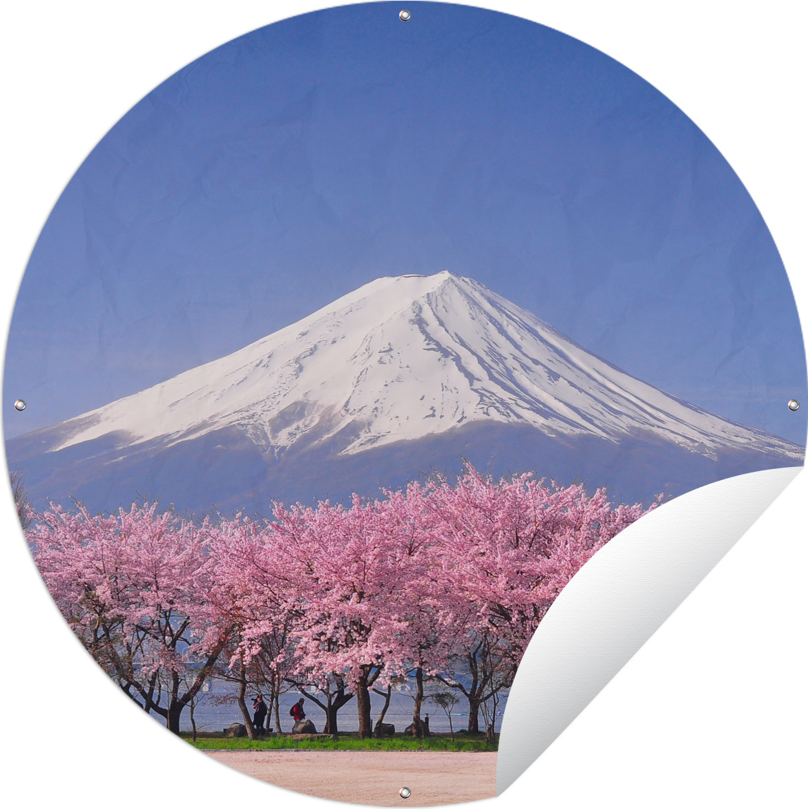MuchoWow® Gartenposter Outdoor-Poster Rund Fuji in Asien mit Kirschblüten im Vordergrund Ø 90 cm Gartendeko Rundes Poster draußen 144|330792326