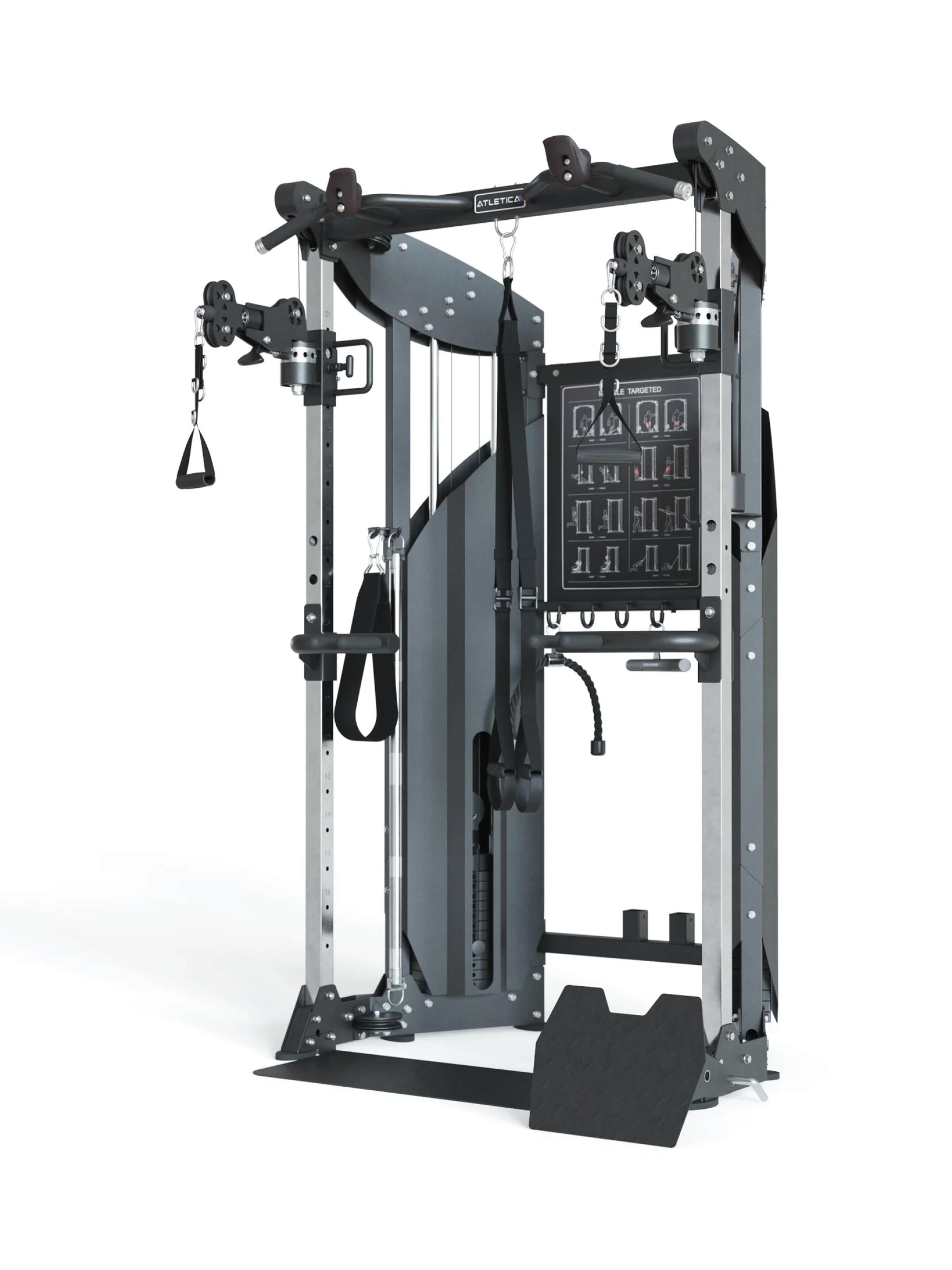 ATLETICA Mirage Kabelzug | Kraftturm Kabelzug Station | 360° Duale Kabelzug-Rotation mit Rückenstütze | Kompaktes Design 555-1168