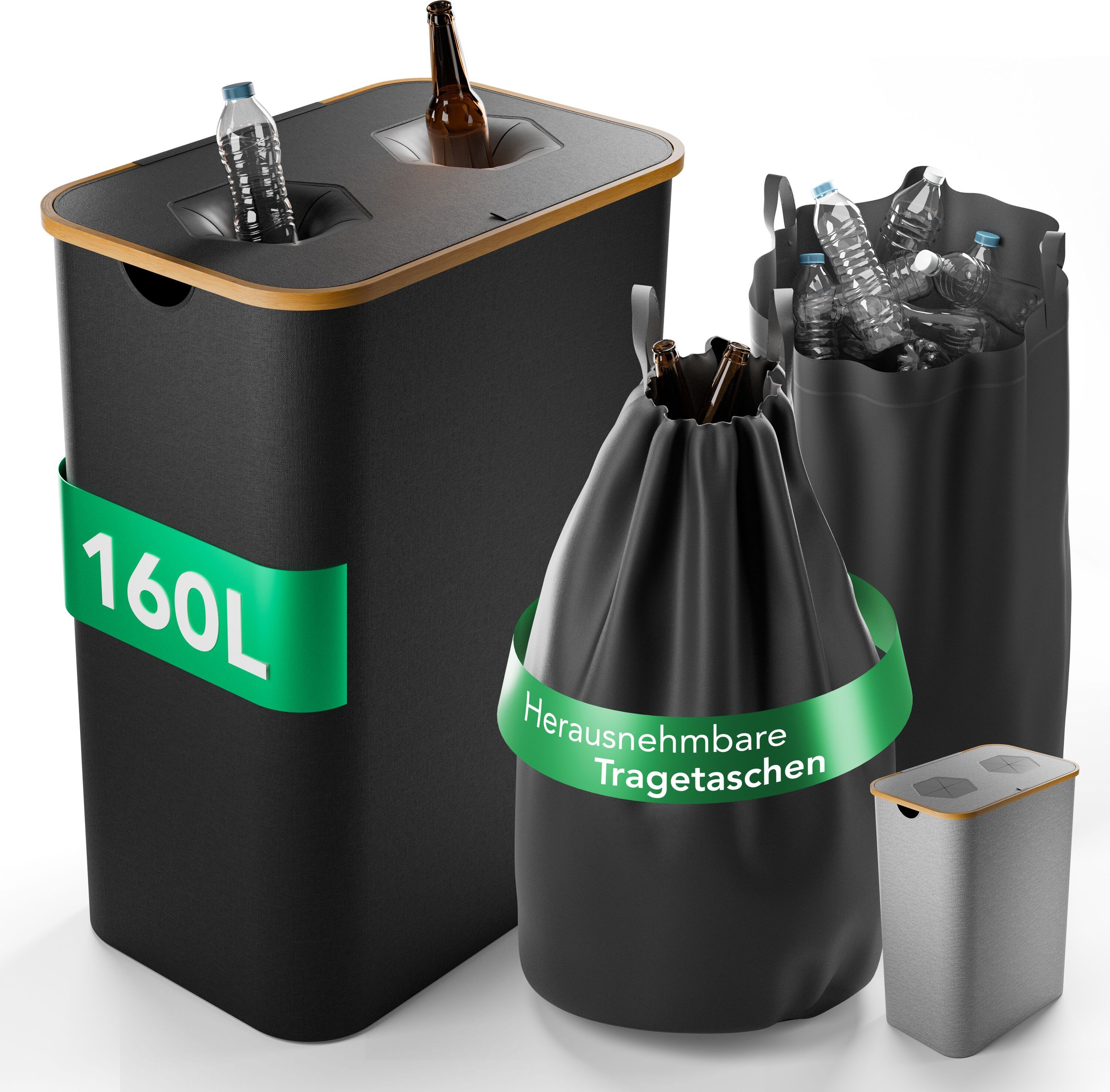 RMAN Pfandflaschen Sammelbehälter 160L - 2-Fach Mit Rädern & Deckel | Leergut Behälter Für Küche & Abstellraum