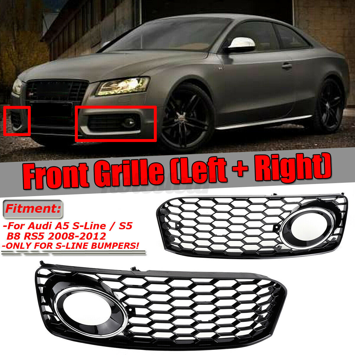 Grille Sports Grill Honeycomb Mesh Grille Pdc for Audi A5 8t 8f+Sportback 