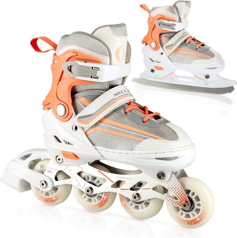 Nils Extreme Pattini 2 In 1 Regolabili – Pattini In Linea E Da Ghiaccio – Per Bambini E Adulti, Taglie 39-43, Bianco E Blu (Modello NH18191)