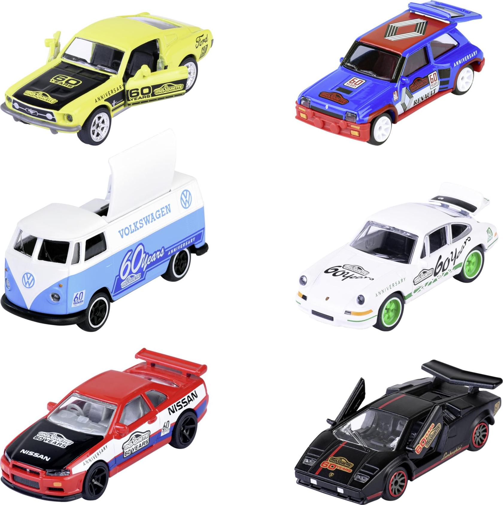 Majorette - Modellauto aus der Deluxe Geburtstags-Edition 60 Jahre, Spielzeugautos mit Lizenz-Bedruckung & Blech-Box, 7,5 cm, ab 3 Jahre (1 zuflliges Auto aus 6 Optionen) 212054102