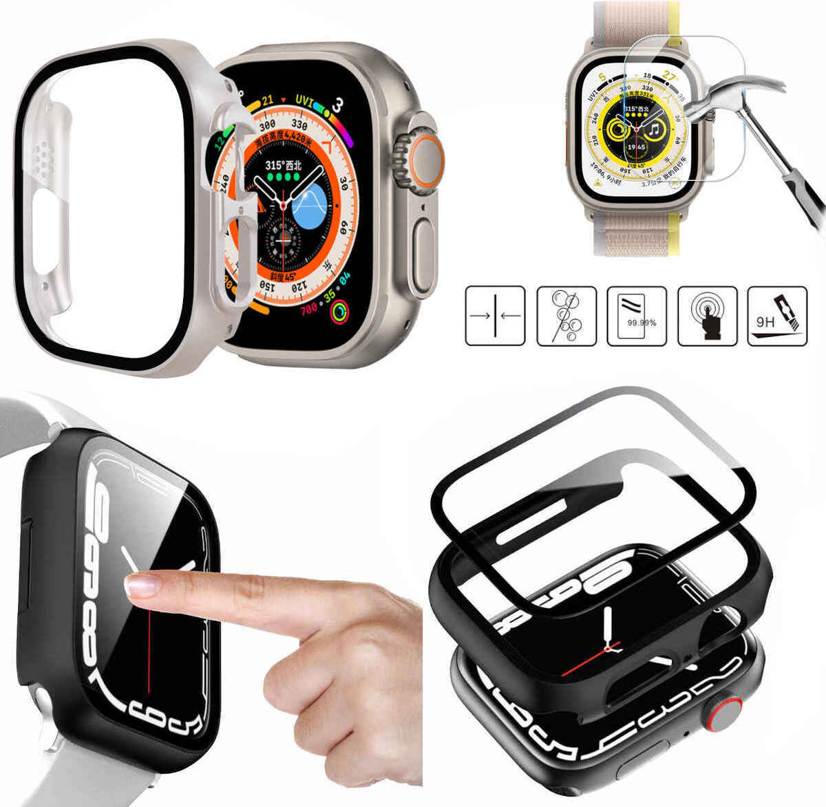 Pre Apple Watch Ultra 1 + 2 49 mm kryt hodiniek + tvrdé sklo H9