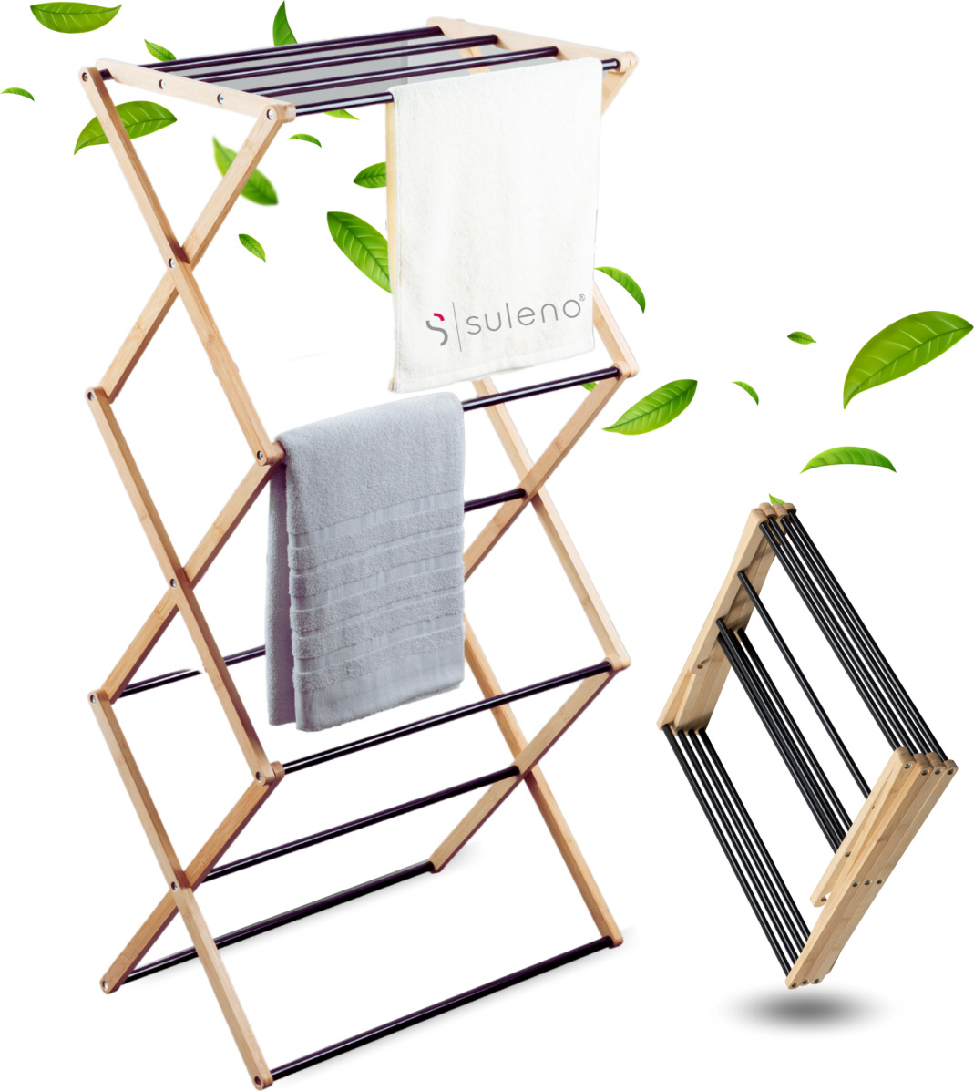 Suleno Wäscheständer Bambus BALI 57,3 x 113 cm Turmwäscheständer klappbar 22041-09