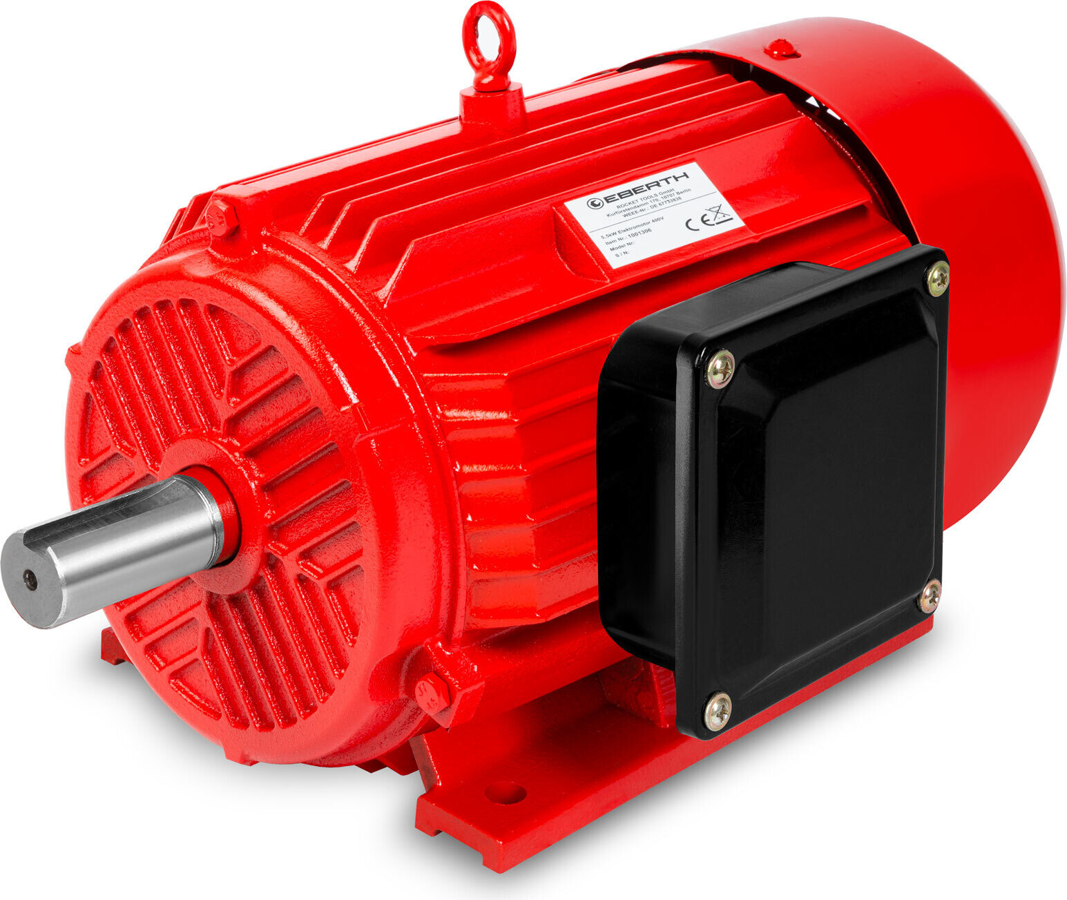 EBERTH Elektromotor 400V mit 5,5 kW Leistung, Drehstrommotor aus Aluminium, 3-Phasen, Drehzahl 2900 U/min., Stromstärke 11 A, Leistungsfaktor 0,95 WP1-EM5500