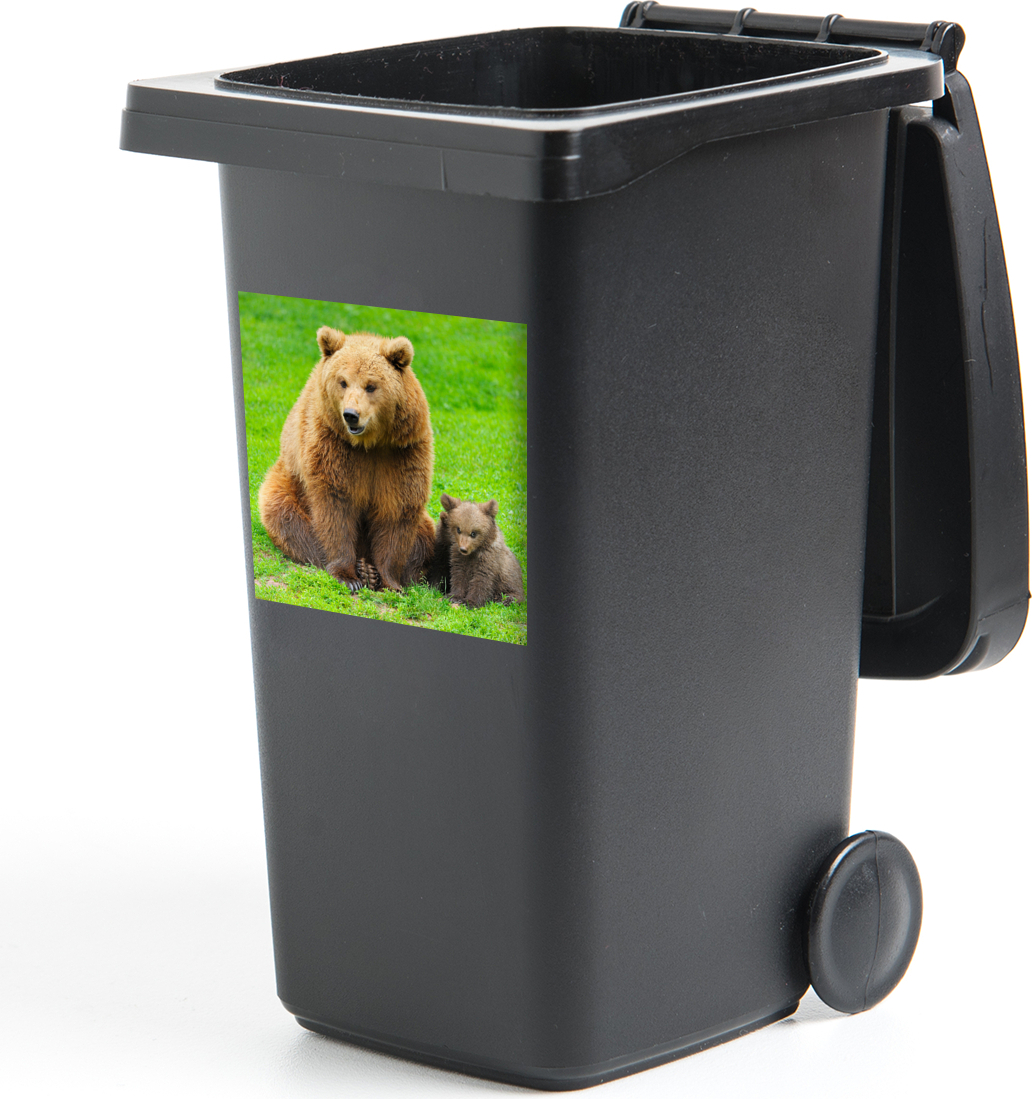 MuchoWow® Mülltonnenaufkleber Bär - Gras - Junge 40x40 cm - Abfall-Aufkleber - Container - für Abfallcontainer 187|331116614