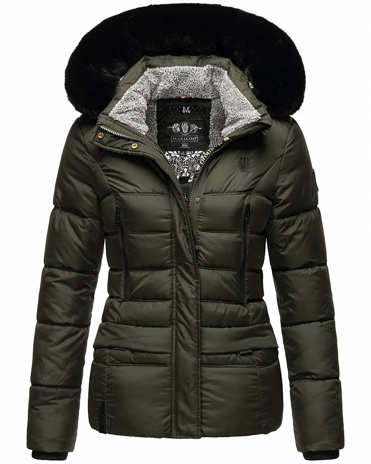 Marikoo Loveleen Damen Winter Steppjacke mit Kapuze Parka Mantel Winterjacke Olive Gr. 36 - S