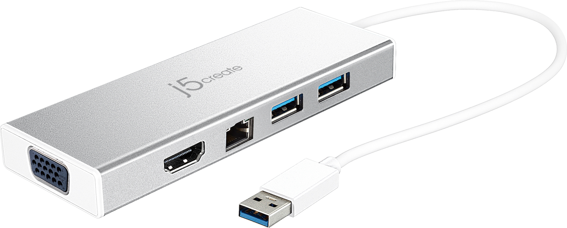 j5create JUD380-N USB™ 3.0 Mini Dock - Kabelgebunden - USB 3.2 Gen 1 (3.1 Gen 1) Type-A - Mikro-USB - USB Typ-A - 10,100,1000 Mbit/s - 10BASE-T - 100BASE-T - 1000BASE-T - Silber