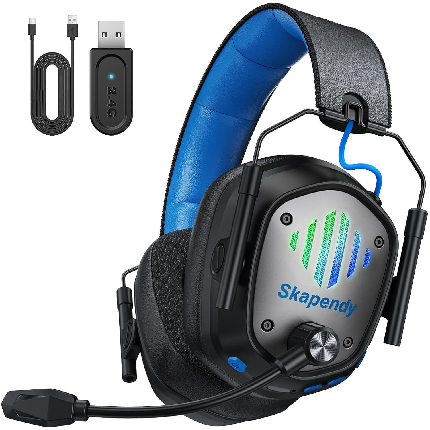 Skapendy Gaming Headset Faltbarer Gaming Bluetooth Headset mit Surround Sound, ENC Noise Cancelling Kopfhörer, LED Licht, 50 Stunden Akkulaufzeit