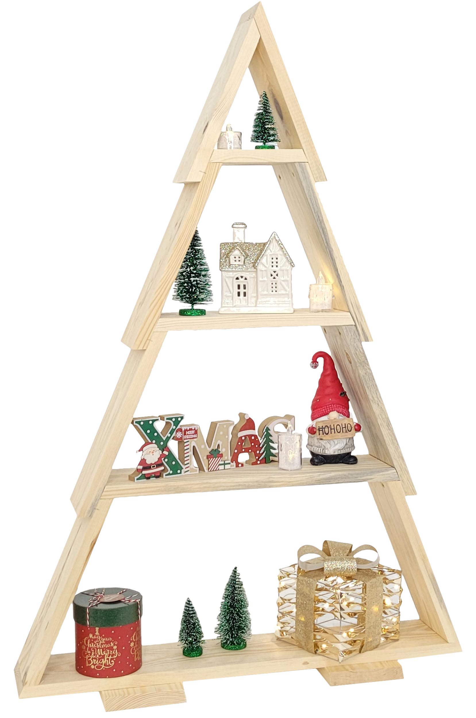 L37 Dekorativer Weihnachtsbaum aus Holz mit Regalen - farblich personalisiert