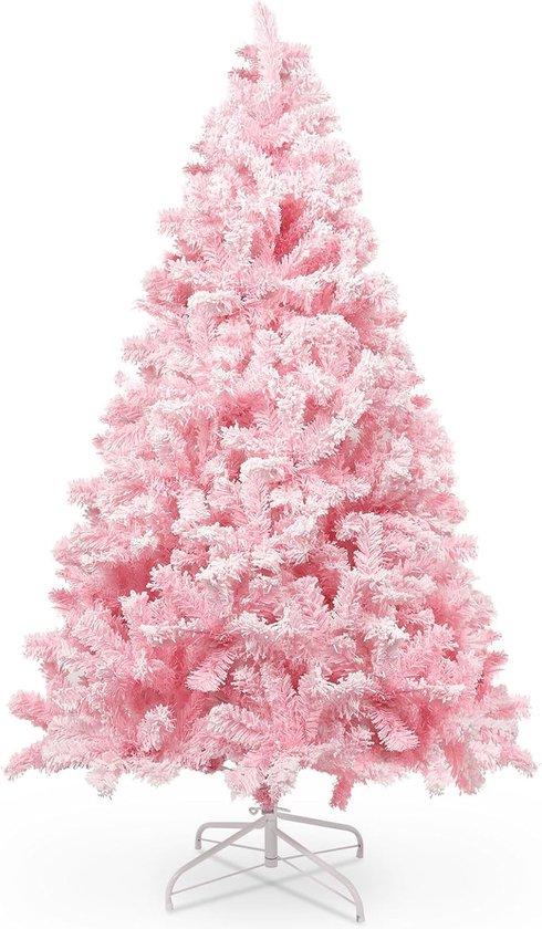 OEM 180 cm roze PVC-Kerstbaum mit vollem Flock-Design, 808 Doppelblätter, stabile Basis 2026