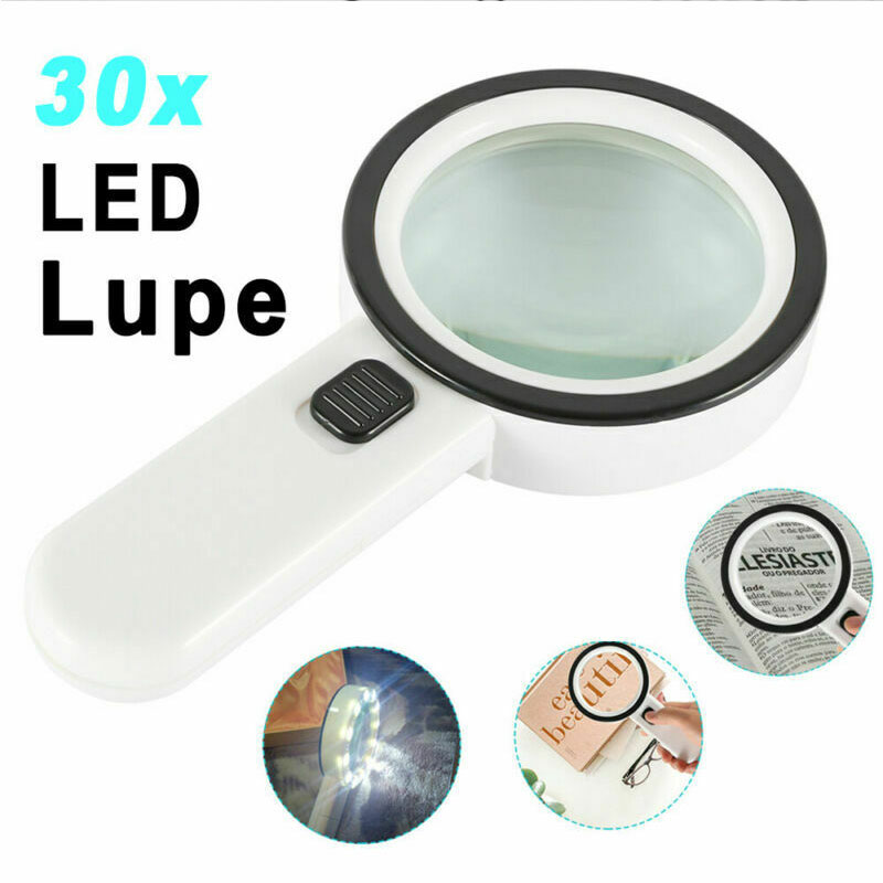 Extra große LED Handlupe 12Led Licht 30x Fach Vergrößerung Beleuchtete Leselupe 
