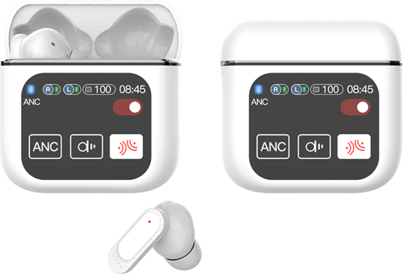 Douself Touchscreen-Bluetooth-Headset, kabelloses In-Ear-Stereo-Headset, BT5.4, ANC aktive Geräuschunterdrückung, ENC Umgebungsgeräuschunterdrückung, weiß