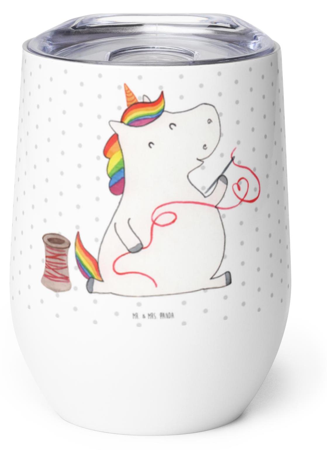 Mr. & Mrs. Panda Thermobecher Einhorn Näherin - Weiß - Geschenk, Stricken, Einhörner, thermosbecher, Basteln, Weintumbler, Thermo Becher, Unicorn, Freundin, Nähen PD-1247588-STANDARD