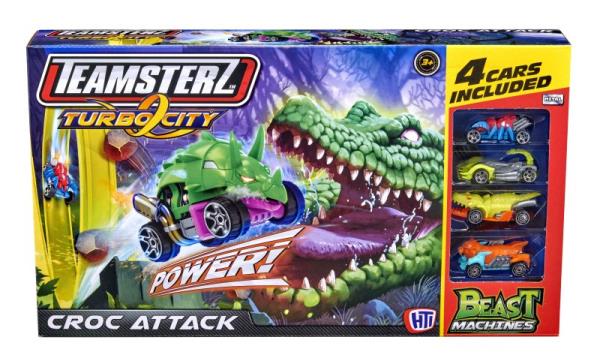 Teamsterz Beast Machines Triceratops-Transporter – Mit 3 Autos & 3 Dino-Figuren, Ab 3 Jahren