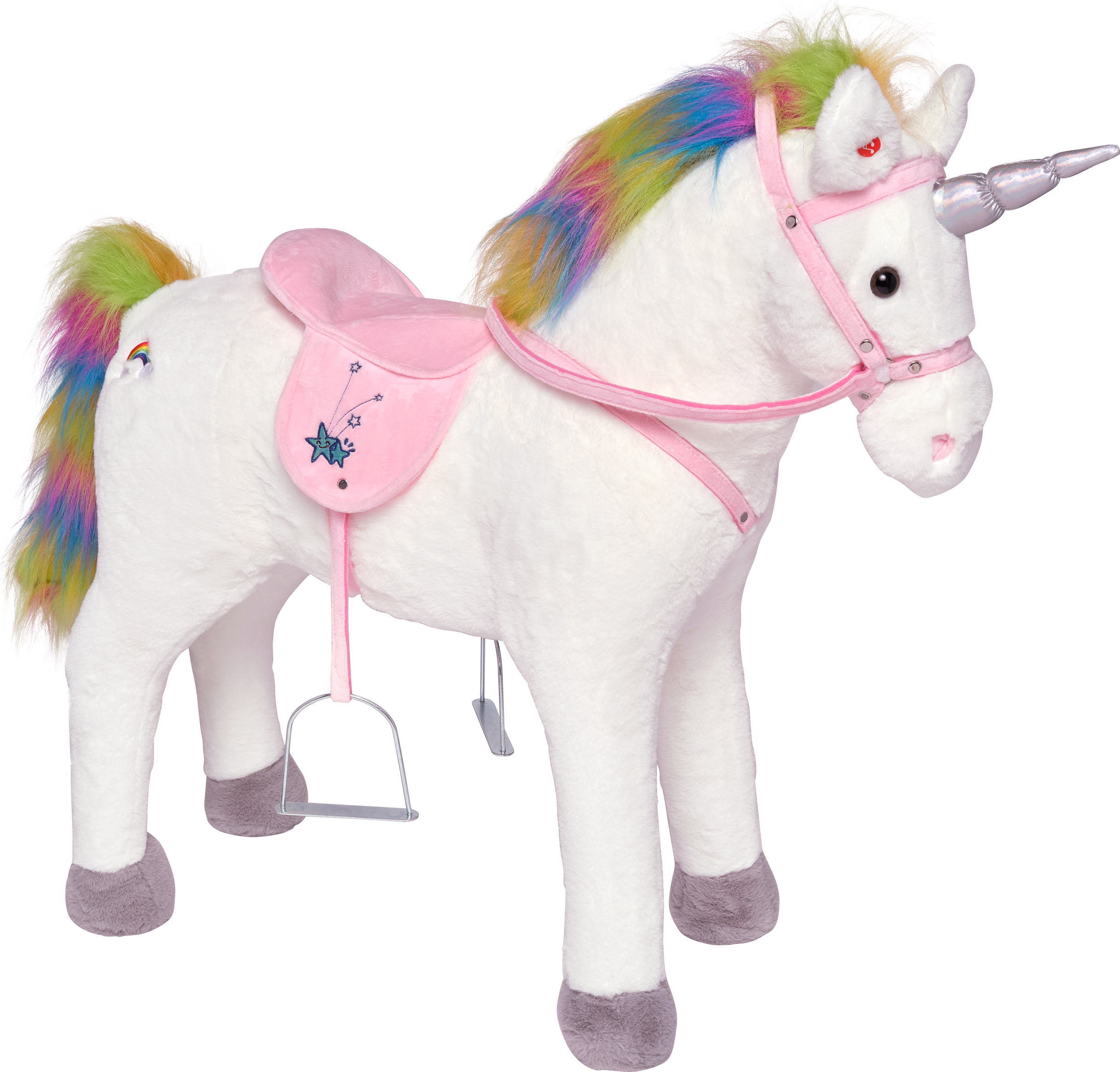 Pink Papaya Stehpferd zum draufsitzen | 75cm Spielpferd zum Reiten | Pferd zum Reiten für Kinder mit Sound | Sattel Pferd - RAINBOW 45528