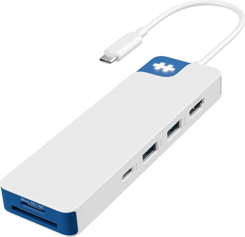HYPER HD4102BUGL, USB 3.2 Gen 1 (3.1 Gen 1) Type-C, 3.5mm, HDMI, USB 3.2 Gen 1 (3.1 Gen 1) Type-A, USB 3.2 Gen 1 (3.1 Gen 1) Type-C, Microsd (transflash), SD, 5000 Mbit/s, 3840 x 2160 px, Modrá, Biela