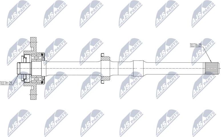 NTY Antriebswelle 500 mm rechts, Außenverzahnung Radseite 29, Differenzialseite 29 NWP-NS-027