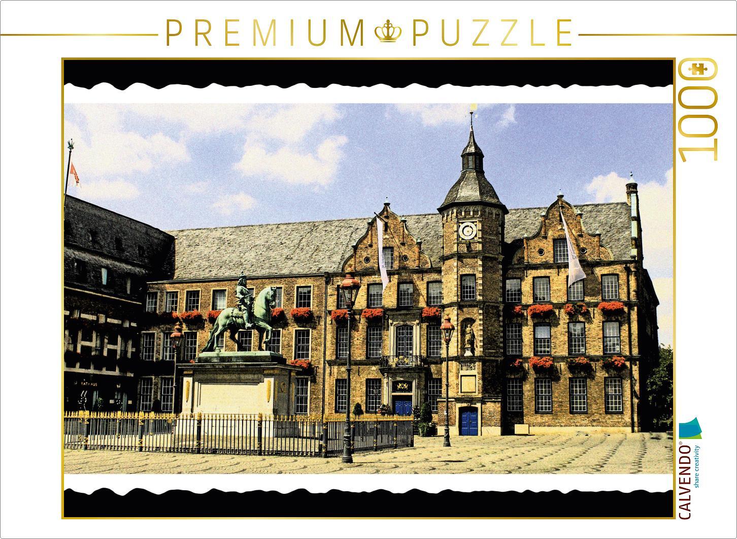 CALVENDO Puzzle Rathaus auf dem Burgplatz mit Jan-Wellem-Denkmal 1000 Teile Puzzle quer | 1000 Teile Lege-Größe 64x48cm Foto-Puzzle für glückliche Stunden