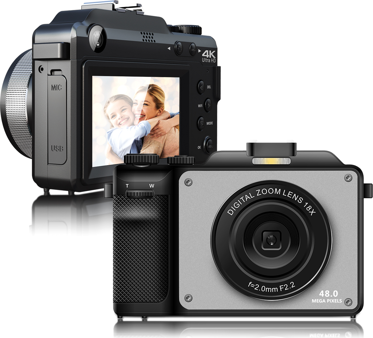 hocan Digitalkamera 48MP, Fotokamera mit Front- und Rückobjektiv, 8 integrierte Farbfilter)