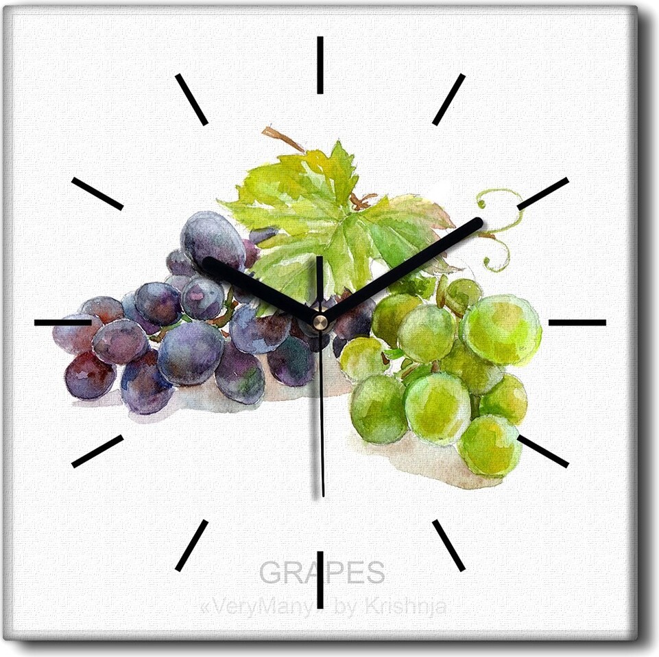 Coloray Uhr auf Leinwand 30x30 cm Wand Uhr Dekoration Wohnzimmer Segeltuch schwarze Hände -Weinfruchtblätter zck-30x30-379377949-c