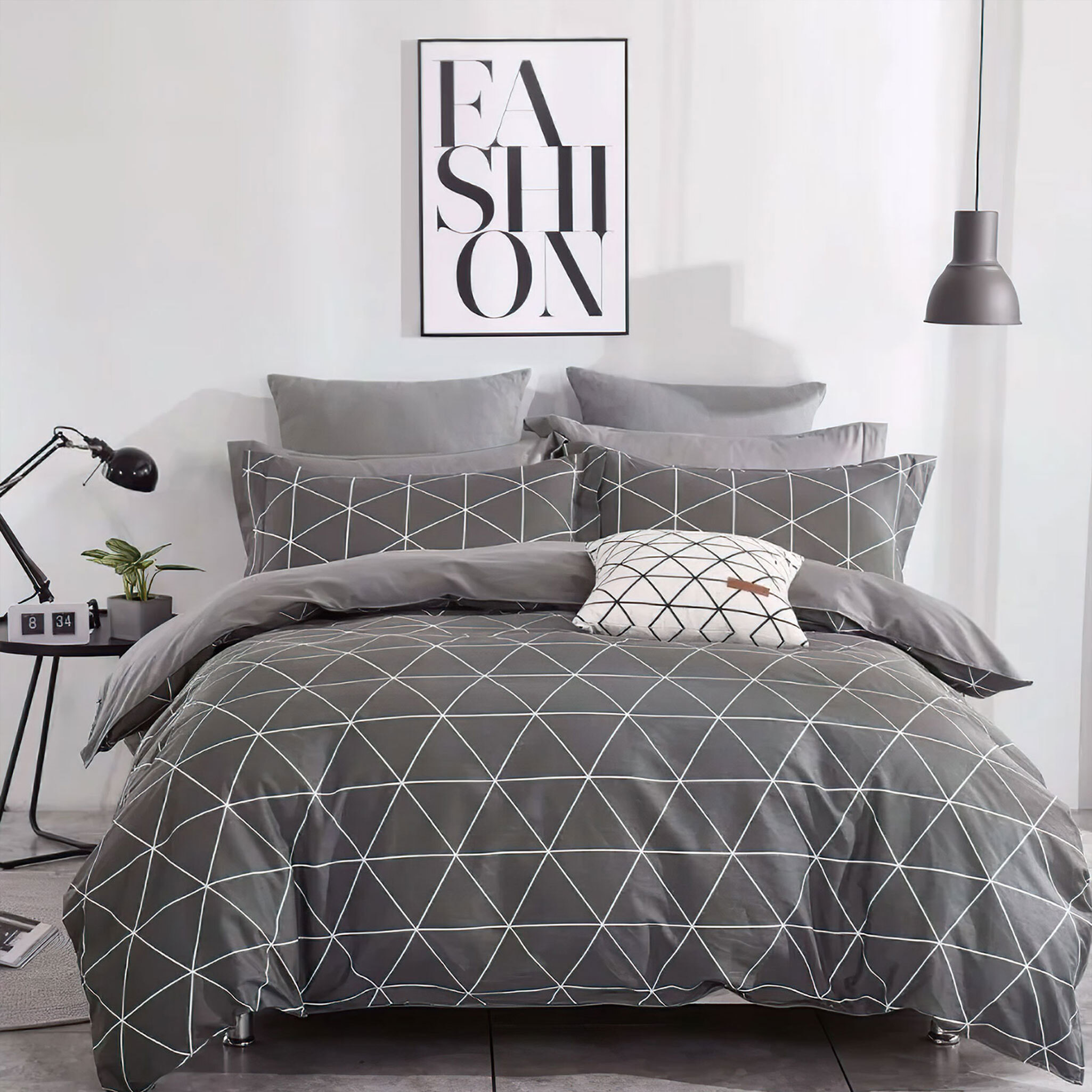 KEAYOO Bettwäsche 155x220 Baumwolle Grau Geometrie Muster Aesthetic Design Wendebettwäsche mit Reisverschluss Weiche Stoffqualität für Sommer bis Winter MS155