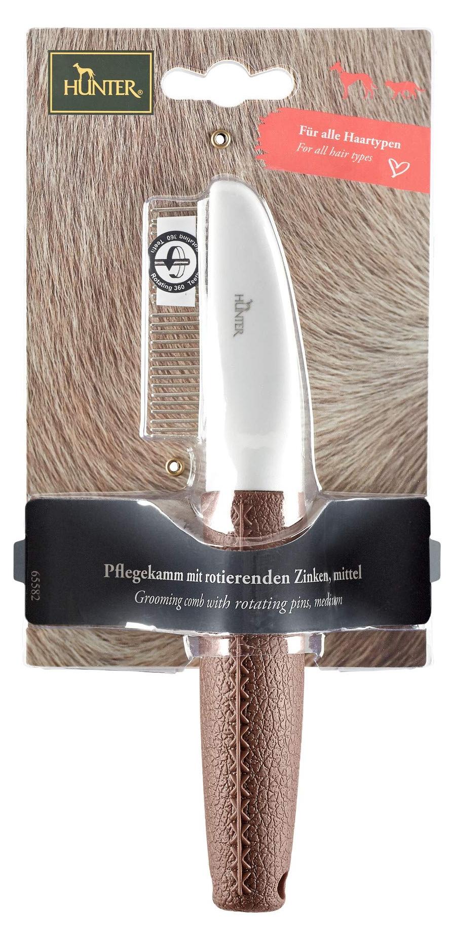 HUNTER SPA Pflegekamm, rotierende Zinken, zur Pflege von Deckhaar, 19x4 cm, grau/braun 65582