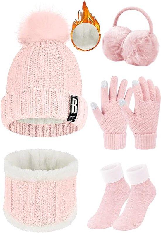 OEM Winter-Outdoor-Set mit 5 Stücken, Wollmützen und -Schals, Touchscreen-Handschuhe, Thermische Socken für Frauen, für Skifahren und Outdoor-Aktivitäten, Rosa. 2026