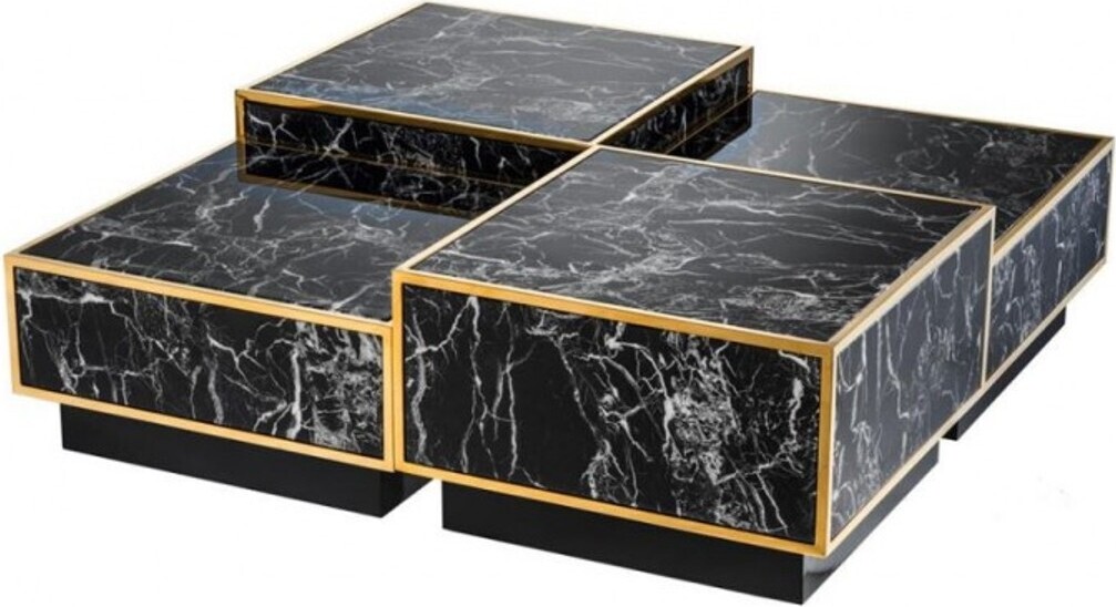 Demotex GmbH Casa Padrino Art Deco Luxus Couchtisch Kunstmarmor Gold finish 4er Set - Wohnzimmer Salon Tisch - Luxus Möbel