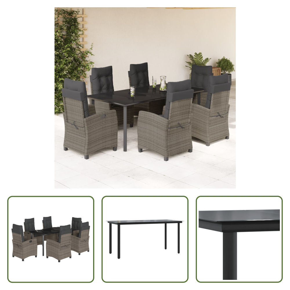 The Living Store 7-dielny záhradný jedálenský set s vankúšmi sivý polyratan