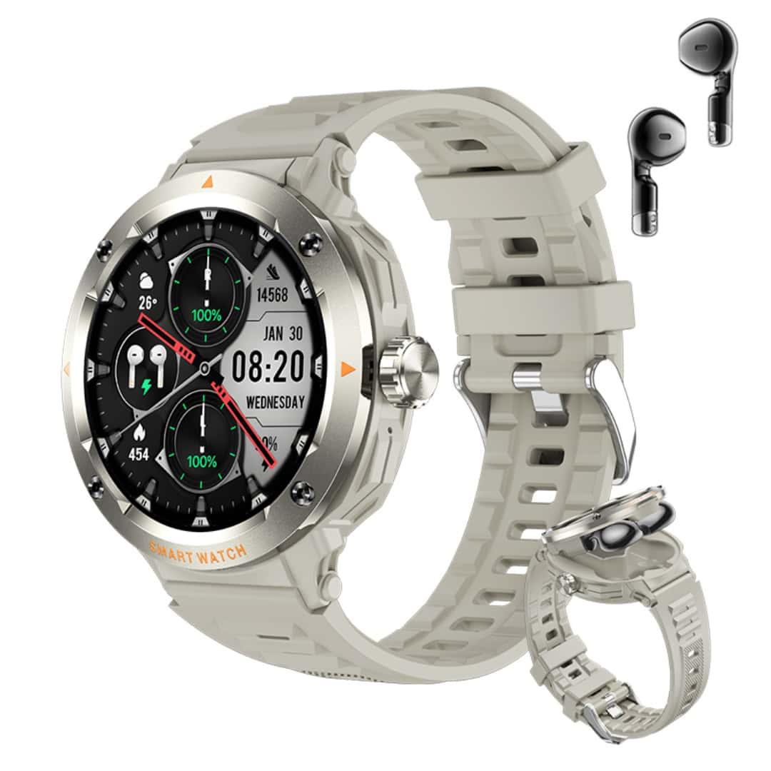 ZELURXX Smartwatch Bluetooth slúchadlá 2 v 1 Fitness hodinky Srdcová frekvencia Spánok Hudba TWS NFC Multisport APP Pripojenie Viacjazyčná sivá