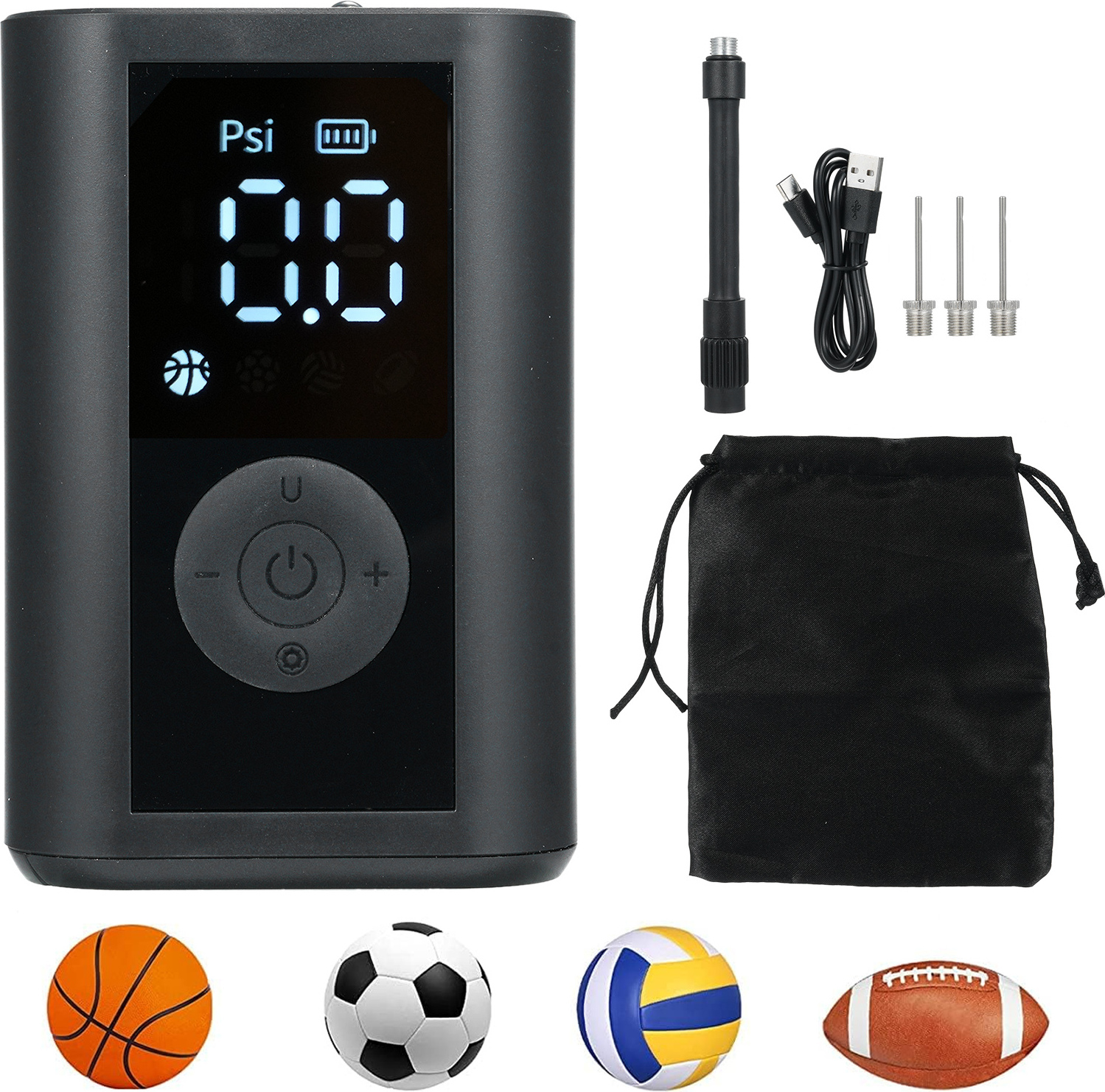 Aibecy Ballpumpe, elektrische Basketballpumpe mit LED-Beleuchtung, 0 - 15 PSI, tragbarer Ballfueller mit Ballnadel, wiederaufladbare Luftpumpe