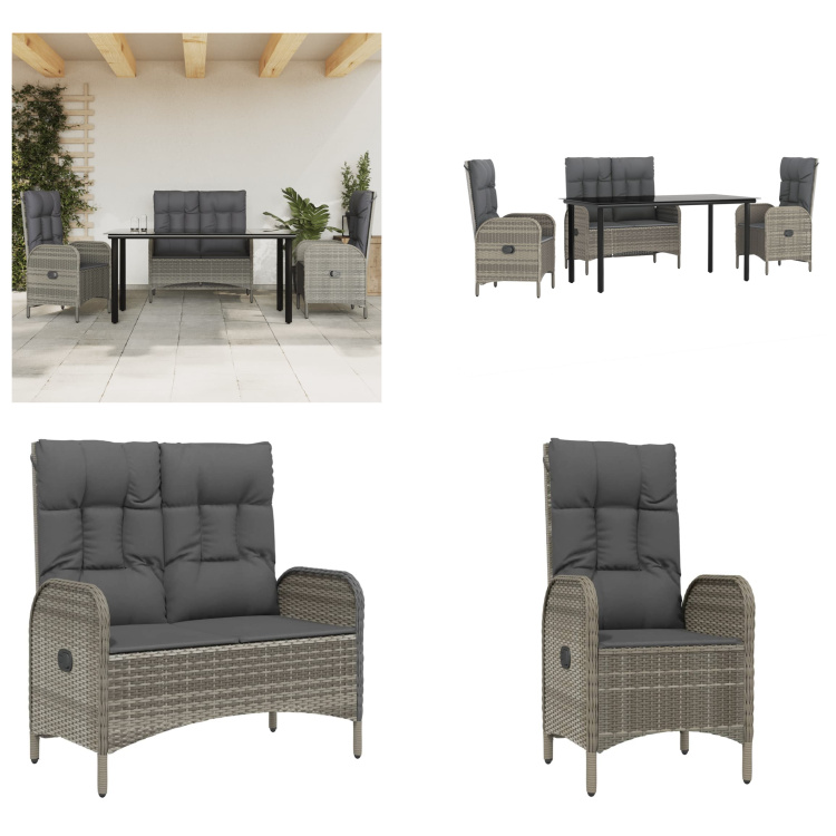 vidaXL 4 ks záhradný jedálenský set s vankúšmi sivý polyratan - Záhradný jedálenský set - Záhradné jedálenské sety - Jedálenský set - Set záhradného nábytku