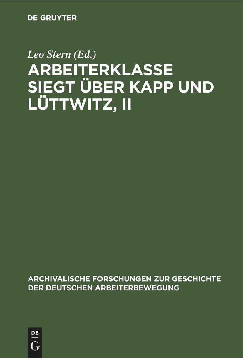 De Gruyter, Mercury Learning And Information Arbeiterklasse Siegt über Kapp und Lüttwitz, II