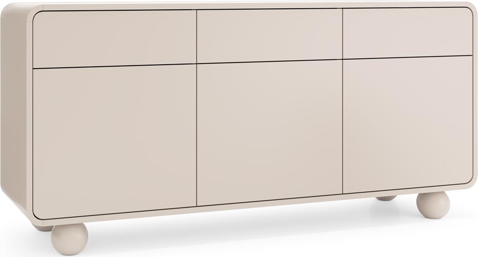Wohnzimmer Sideboard 160 cm Breite in Kaschmir mit Kugelfüßen, 3 Schubladen, 3 Türen - ALBINIA-160