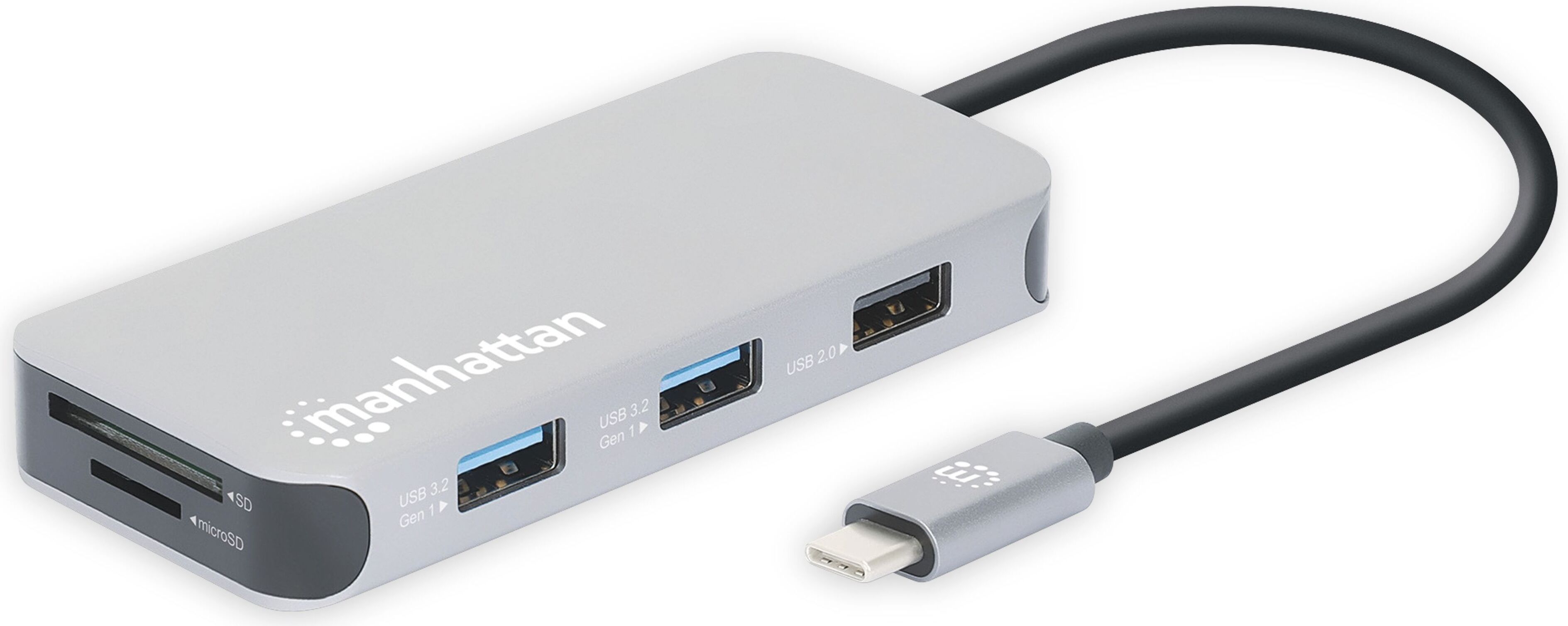 Manhattan 130615 - Káblové - USB 3.2 Gen 1 (3.1 Gen 1) Type-C - 100 W - 10,100,1000 Mb/s - Hliník - MicroSD (TransFlash)