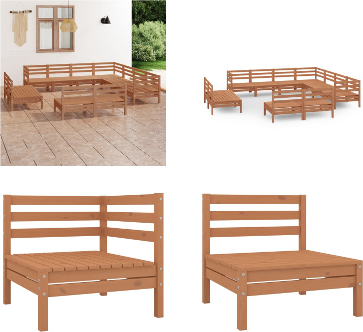 vidaXL 11-dielna záhradná obývacia súprava z masívneho dreva borovice medovo hnedá - záhradná obývacia súprava - vonkajšia obývacia súprava - drevená pohovka - drevená záhradná pohovka