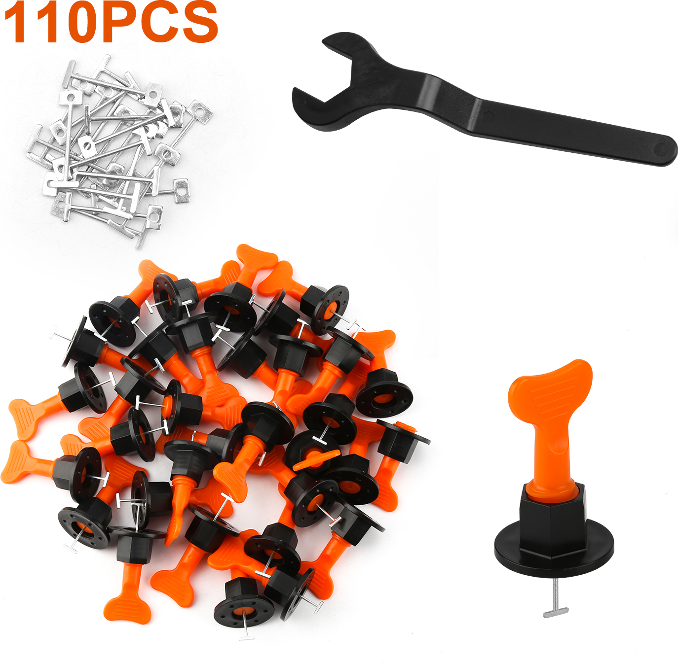 Yakimz Fliesen Nivelliersystem, 110 teiliges Fliesen Nivellier Kit Clip Tile, Fliesen Nivelliergerät mit Spezialschlüssel, Fliesen-Nivellierungs Set für den Wandbau RL-BN7859-1-CTf