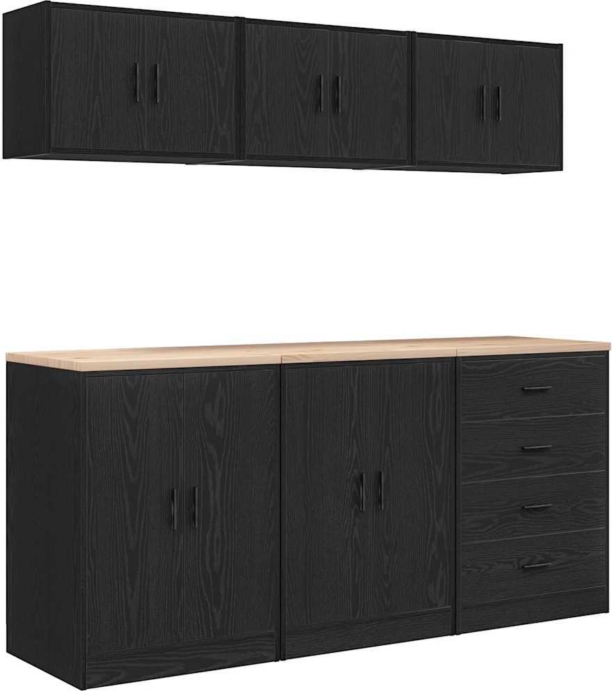 vidaXL Garážové skrinky 6 ks čierne materiál na báze dreva