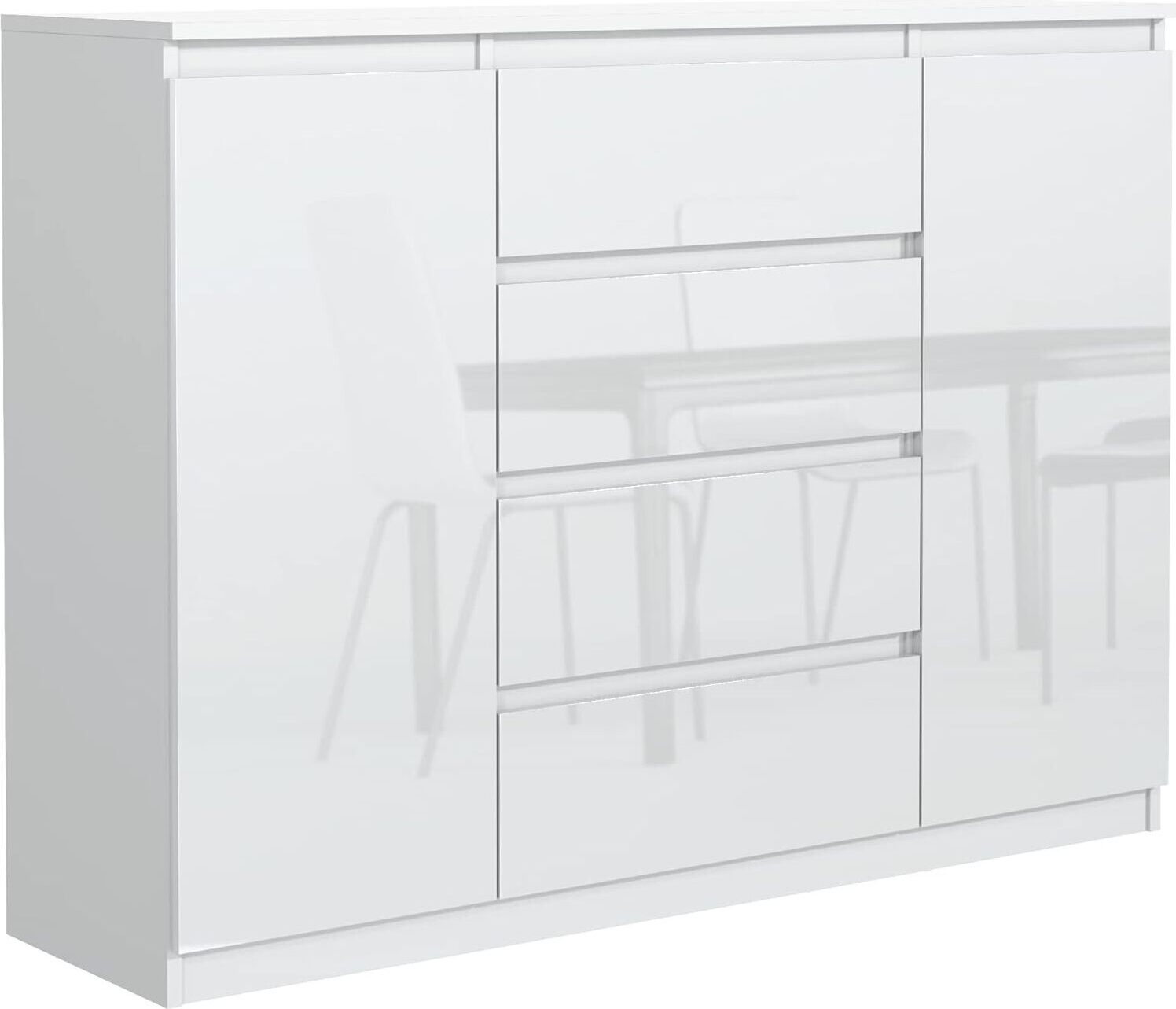 meble masztalerz Kommode Weiß Hochglanz 4 Schubladen 2 Türen 140 cm - Sideboard für Wohnzimmer Keine Herstellernummer in den Produktdaten gefunden.