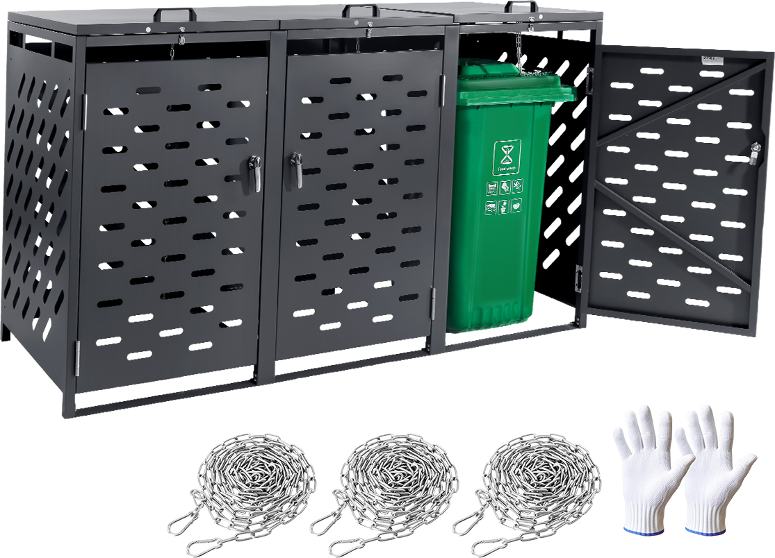 VEVOR Mülltonnenbox, 3 x 240 l Mülltonnenbox, abschließbare Mülltonnenbox für Mülltonnen, Garten, Hinterhof und Terrasse