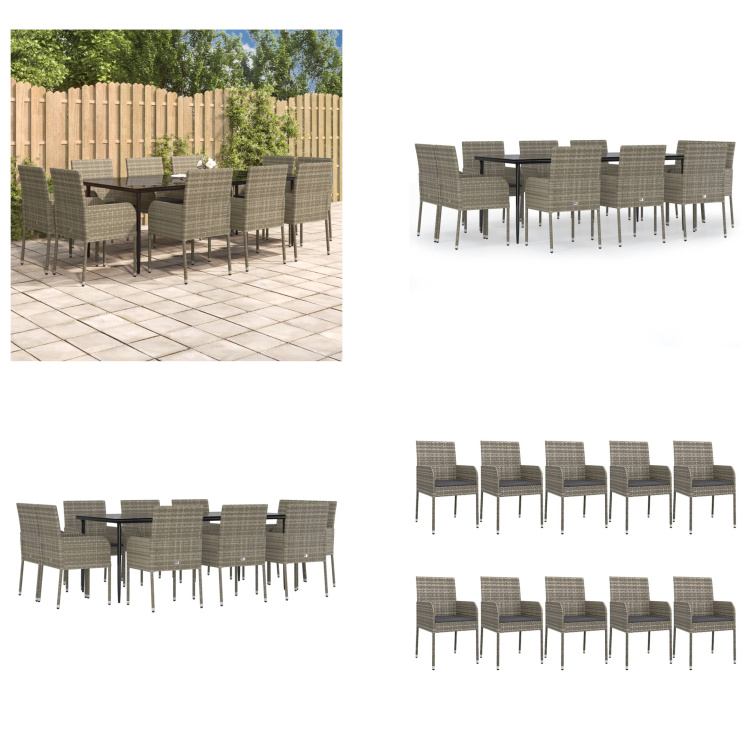 vidaXL 11-dielny záhradný jedálenský set s vankúšmi čierny a sivý polyratan - Záhradný jedálenský set - Záhradné jedálenské sety - Jedálenský set - Jedálenský set terasa