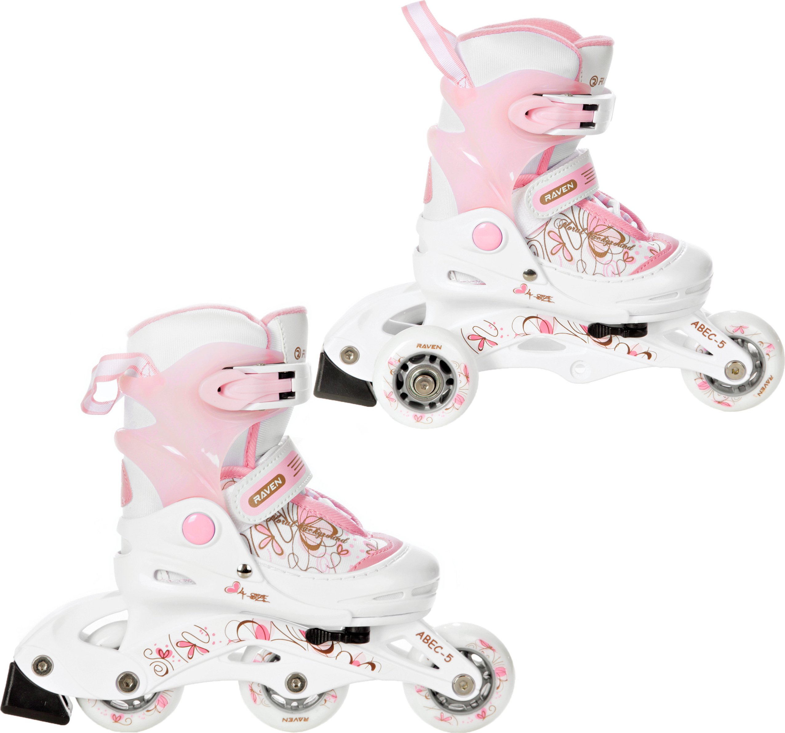 RAVEN - Inline skates voor kinderen en volwassenen - Triskates, rolschaatsen 4-in-1 met schaatsblokken - Verstelbare schaatsen voor kinderen en volwassenen - Etta Blue/Pink, 27-30 (16,5-18,5 cm