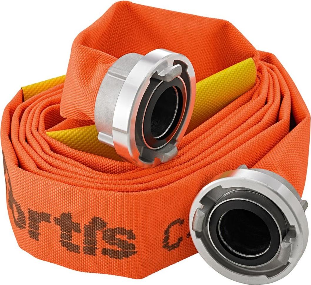 Fortis Bau-/Industrieflach schlauch, orange, B/75mm mit 2 Leckageschiebern, STORZ Kuppl. 20m