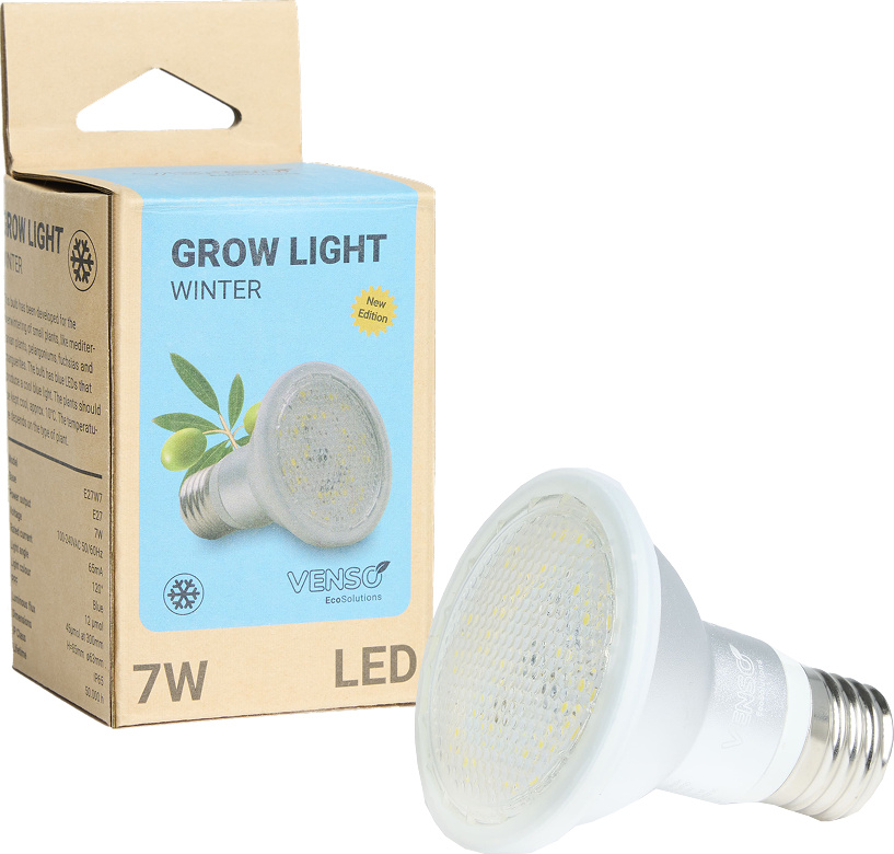 Venso EcoSolutions GrowLight Winter E27 LED Pflanzenlampe 7W 120°, Venso Ecosolutions Vollspektrum LED Überwinterungslampe Pflanzenlampe LED Vollspektrum, LED Birne, Vollspektrum E27 Pflanzenlampe Birne VEN-E501-020